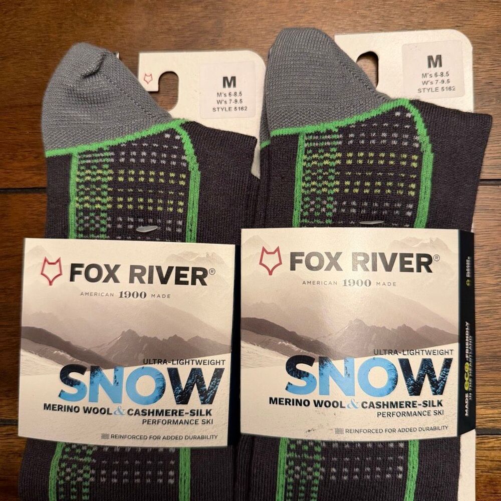 Fox River Lot 2 Table Top Merino Cashmere Silk Ski Socks Charcoal M NWT
